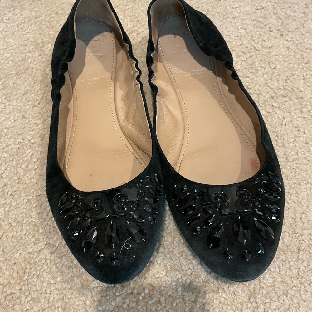 Tory Burch Black Ballet Flats with Perforated Design